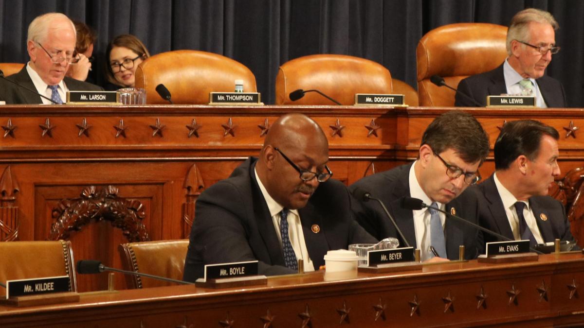Congressman Dwight Evans speaking at a House Ways and Means Committee hearing on the Butch Lewis Act