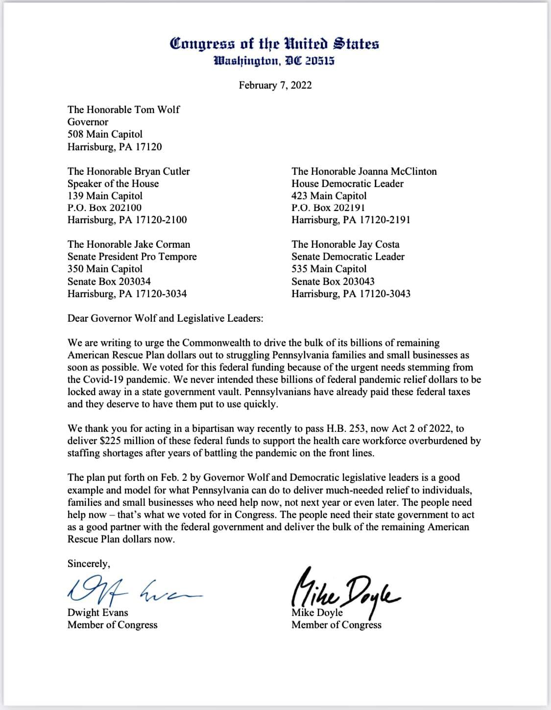 American Rescue Plan letter