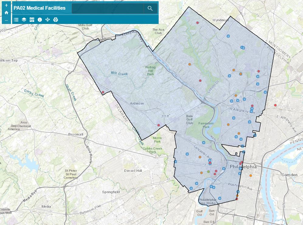 medical facilities throughout the Second Congressional District of Pennsylvania